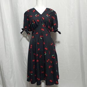 Belle Pogue 1940's Vintage Inspired A Line Swing Dress Size Small Black & Red